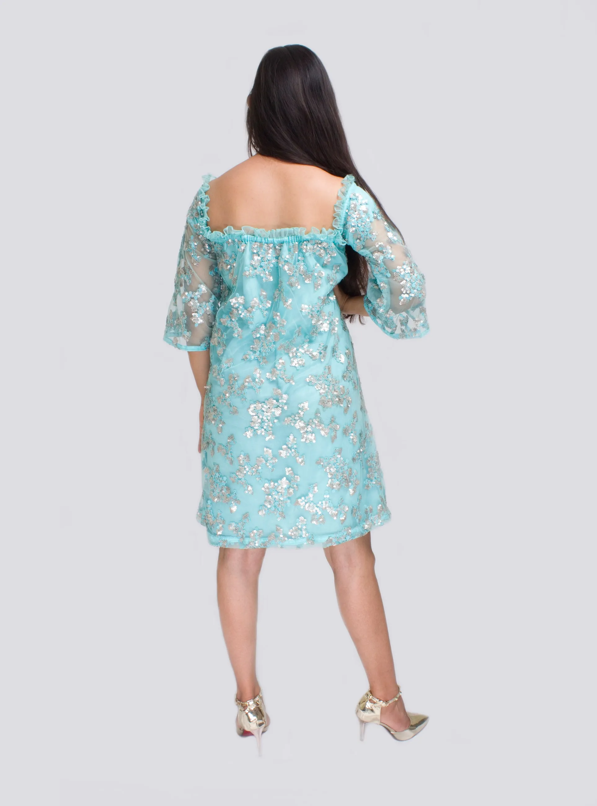 Aqua Chantilly Dress — view 3